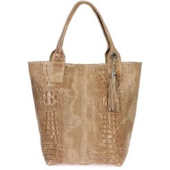 Shopperka skórzana VERA PELLE beżowa L94. Brązowe shopper bez wzorów, ze skóry, bez dodatków. Za 219.99 zł.