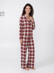 Świąteczna flanelowa piżama w kratę - kremowy. Białe piżamy Sinsay, bez wzorów, bez ramiączek. Za 69.99 zł.