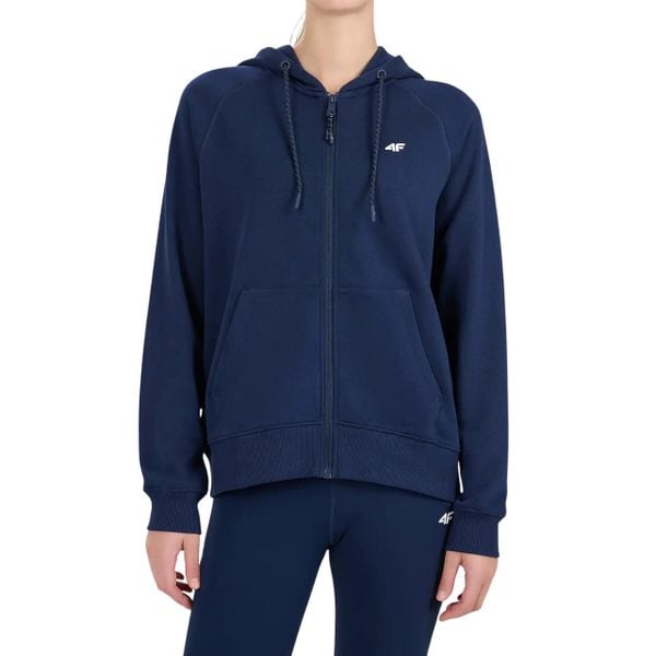 Bluza damska 4F z kapturem, regular fit. Niebieskie bluzy 4f, l, bez wzorów, z bawełny, z kapturem. Za 129.99 zł.