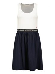 Canadian Peak Sukienka "Jodieak" w kolorze biało-granatowym rozmiar: M. Białe sukienki Canadian Peak, m, bez wzorów, z bawełny, bez kołnierzyka, bez ramiączek, midi, rozkloszowane. Za 82.99 zł.