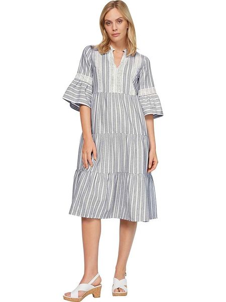 Heine Sukienka w kolorze granatowo-białym rozmiar: 40. Białe sukienki Heine, bez wzorów, z bawełny, bez kołnierzyka, bez ramiączek, midi. Za 74.28 zł.