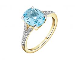 Pierścionek z żółtego złota z brylantami i topazem - próba 585. Żółte pierścionki Apart, z brylantem, złote. Za 6,590.00 zł.