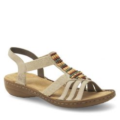 Sandały Rieker. Brązowe sandały Rieker, bez wzorów, bez obcasa, na płaskiej podeszwie, bez zapięcia. Za 299.99 zł.