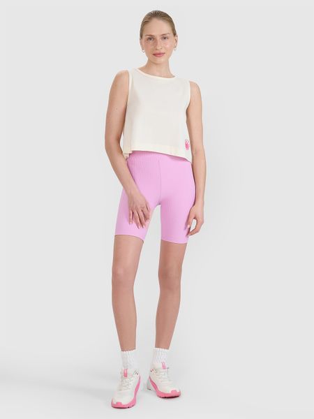 4F Legginsy krótkie dzianinowe damskie - różowe S. Czerwone legginsy 4f, s, bez wzorów, z dzianiny, z podwyższonym stanem. W wyprzedaży za 59.99 zł.