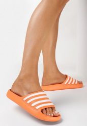 Pomarańczowe Klapki Basenowe z Wzorem w Paski Nasile. Brązowe klapki Born2be, bez wzorów, bez obcasa. Za 24.99 zł.