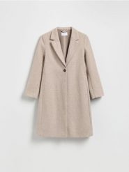 Flauszowy płaszcz - beżowy. Brązowe płaszcze Reserved, l, bez wzorów, z tkaniny, bez kaptura. Za 159.99 zł.