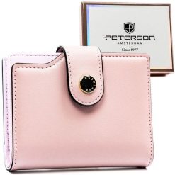 Różowy portfel damski ze skóry ekologicznej z systemem RFID PTN 012-JK6 Peterson. Czerwone portfele Peterson, bez wzorów, ze skóry ekologicznej. Za 79.99 zł.