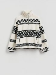 Bluza sherpa ze stójką - złamana biel. Bluzy sportowe Reserved, l, bez wzorów, z dzianiny, bez kaptura. Za 159.99 zł.