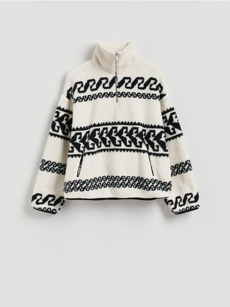 Bluza sherpa ze stójką - złamana biel. Bluzy Reserved, l, bez wzorów, z dzianiny, bez kaptura. Za 159.99 zł.