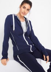Bluza rozpinana z bawełny ze stretchem. Czarne bluzy bonprix, bez wzorów, z bawełny, z kapturem. Za 124.99 zł.