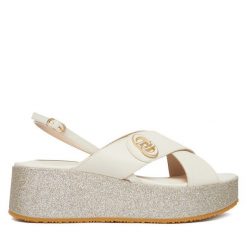 Sandały Liu Jo. Białe sandały Liu Jo, bez wzorów, bez obcasa, na koturnie, bez zapięcia. Za 639.99 zł.