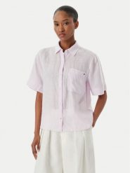 Tommy Hilfiger Koszula WW0WW48925 Fioletowy Relaxed Fit. Fioletowe koszule TOMMY HILFIGER, xl, bez wzorów, ze lnu, bez kołnierzyka, bez ramiączek. Za 409.99 zł.