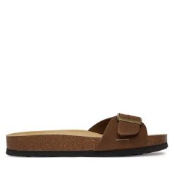 Klapki Josef Seibel. Brązowe klapki Josef Seibel, bez wzorów, bez obcasa. Za 349.99 zł.