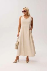 Elegancka sukienka Sevilla Beige MAXI bez rękawów, z kieszeniami i kwiatowym printem PLUS SIZE WIOSNA LATO. Brązowe sukienki Moda Size Plus Iwanek, na co dzień, na lato, plus size, z aplikacjami, z bawełny, eleganckie, bez kołnierzyka, plus size, bez ramiączek, maxi, oversize. Za 339.90 zł.