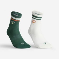 Skarpety sportowe RS300 wysokie 2 pary specjalna edycja. Brązowe skarpety DECATHLON, bez wzorów, z bawełny. Za 34.99 zł.