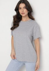 Szary T-shirt z Bawełny w Klasycznym Stylu Tulseli. Szare t-shirty Born2be, uniwersalny, bez wzorów, z bawełny, bez kołnierzyka, bez ramiączek. Za 59.99 zł.
