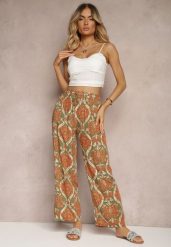 Ciemnobeżowe Wiskozowe Spodnie Boho High Waist z Szerokimi Nogawkami i Gumką w Talii Tiamarra. Brązowe spodnie materiałowe Renee, na co dzień, l, bez wzorów, z jeansu, z podwyższonym stanem. Za 34.99 zł.