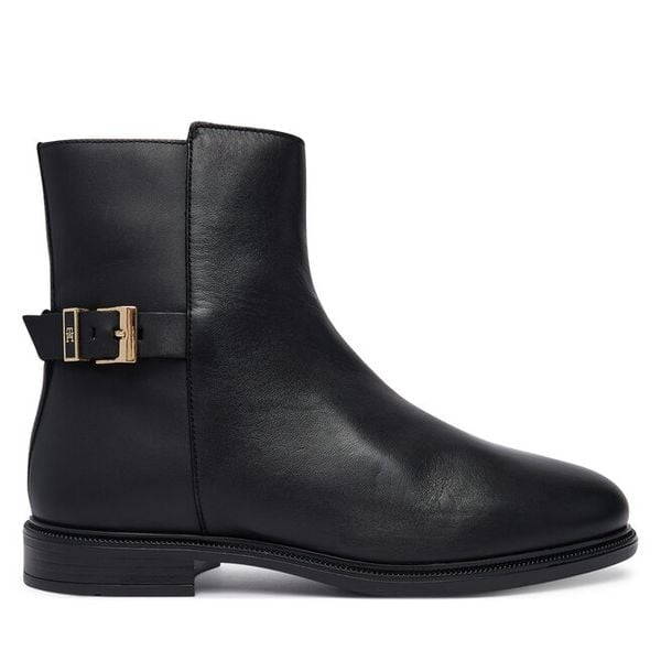Botki Tommy Hilfiger. Czarne botki TOMMY HILFIGER, bez wzorów, bez obcasa, na płaskiej podeszwie, bez zapięcia. Za 649.99 zł.