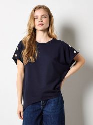 Apricot Koszulka w kolorze granatowym rozmiar: XL. Niebieskie bluzki Apricot, xl, z aplikacjami, z asymetrycznym kołnierzem, bez ramiączek. Za 56.99 zł.