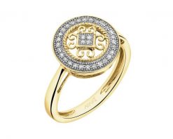 Pierścionek z żółtego złota z diamentami - rozeta - 0,09 ct - próba 585. Żółte pierścionki Apart, z diamentem, złote. Za 3,090.00 zł.