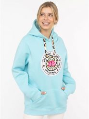 Zwillingsherz Bluza "Kelly" w kolorze turkusowym rozmiar: S/M. Niebieskie bluzy Zwillingsherz, m, bez wzorów, z kapturem. Za 215.71 zł.