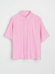 Koszula z krótkim rękawem i kołnierzykiem z modalem - różowy. Czerwone koszule Sinsay, l, bez wzorów, bez kołnierzyka, bez ramiączek. Za 59.99 zł.