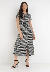 Czarno-Biała Sukienka Alethanthei. Czarne sukienki Born2be, na co dzień, m, bez wzorów, z materiału, eleganckie, bez kołnierzyka, bez ramiączek, midi, szmizjerki. Za 159.99 zł.