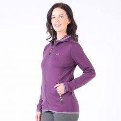 Damska bluza rozpinana z kapturem 100% Merino - Marin/Woolona. Fioletowe bluzy WOOLONA, m, bez wzorów, z kapturem. W wyprzedaży za 540.00 zł.