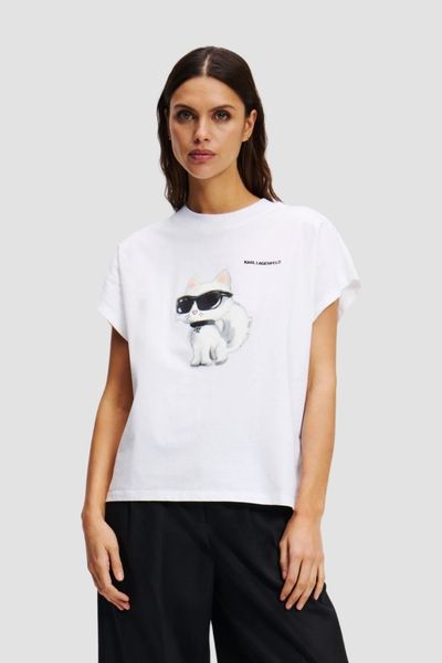KARL LAGERFELD Biały damski t-shirt Ikon Aquarelle C Loose, Rozmiar M. Białe t-shirty KARL LAGERFELD, m, bez wzorów, bez kołnierzyka, bez ramiączek. W wyprzedaży za 238.99 zł.