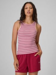 4F Top slim z prążkowanej dzianiny damski - różowy M. Czerwone koszulki sportowe 4f, bez wzorów, z bawełny, bez ramiączek, tenisowe. Za 59.99 zł.