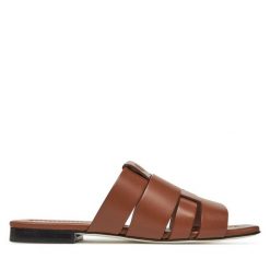 Klapki Pollini. Brązowe klapki Pollini, bez wzorów, bez obcasa. Za 749.99 zł.