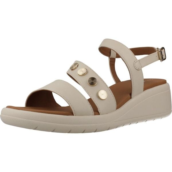 Sandały GEOX D MELICONIA Beżowy. Brązowe sandały Geox, bez wzorów, z syntetyku, bez obcasa, bez zapięcia. Za 364.99 zł.