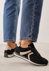 Czarne Sneakersy Casual z Imitacji Zamszu z Geometrycznymi Wstawkami na Boku Sadiqa. Czarne obuwie sportowe Renee, z jeansu, przed kostkę, bez zapięcia. Za 119.99 zł.