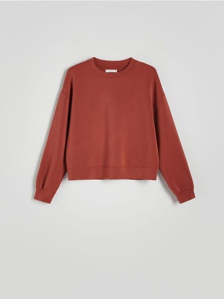 Bluza z dodatkiem modalu - miedziany. Brązowe bluzy Reserved, l, bez wzorów, z dzianiny, bez kaptura. W wyprzedaży za 79.99 zł.