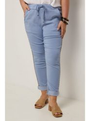 Curvy Lady Spodnie w kolorze błękitnym rozmiar: 40/42. Niebieskie spodnie materiałowe Curvy Lady, z aplikacjami, z materiału, z standardowym stanem. Za 149.31 zł.