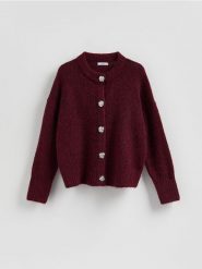 Kardigan z dekoracyjnymi guzikami - bordowy. Czerwone kardigany Reserved, l, bez wzorów, z dzianiny. Za 139.99 zł.