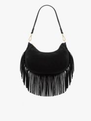 Czarna torebka boho z frędzlami. Czarne torebki klasyczne Brawo sp. z o.o., bez wzorów, z jeansu, bez dodatków. W wyprzedaży za 161.99 zł.