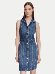 Guess Sukienka jeansowa W6YK24 D1763 Niebieski Slim Fit. Niebieskie sukienki Guess, xl, z aplikacjami, z bawełny, bez kołnierzyka, bez ramiączek. Za 794.99 zł.