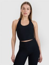 4F Crop top slim gładki damski 4F x Anna Lewandowska - czarny XS. Czarne topy 4f, l, bez wzorów, z dzianiny, bez kołnierzyka, bez ramiączek. Za 59.99 zł.