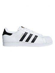 Adidas Skórzane sneakersy "Superstar" w kolorze biało-czarnym rozmiar: 47 1/3. Białe trampki Adidas, bez wzorów, bez zapięcia. Za 253.54 zł.