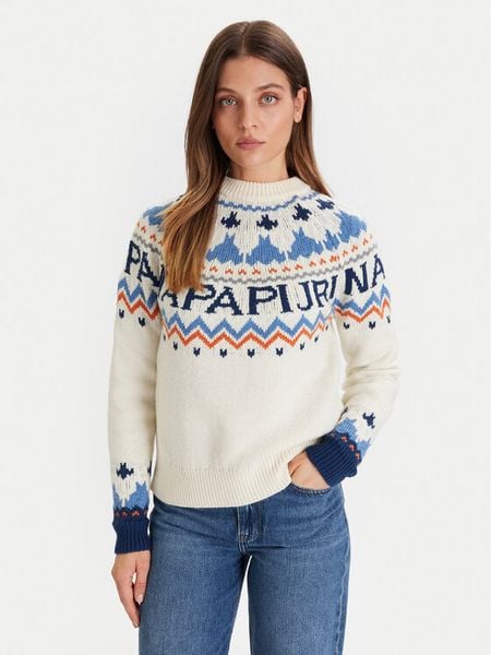 Napapijri Sweter D-Fiames NP0A892S Beżowy Regular Fit. Brązowe swetry Napapijri, l, bez wzorów, z bawełny, bez ramiączek. Za 749.99 zł.