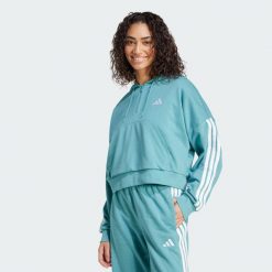 Bluza z kapturem Essentials 3-Stripes French Terry Quarter-Zip. Białe bluzy Adidas, xl, bez wzorów, z materiału, z kapturem. Za 259.00 zł.