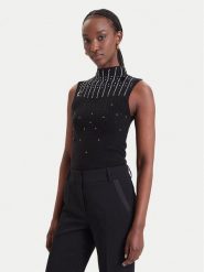 Fracomina Bluzka FR26WT4005K506R9 Czarny Slim Fit. Czarne bluzki Fracomina, s, bez wzorów, z syntetyku, bez kołnierzyka, bez ramiączek. Za 309.99 zł.