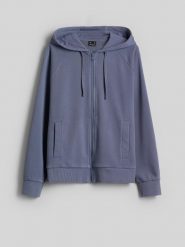 4F Bluza dresowa relaxed z kapturem damska - denim L. Niebieskie bluzy 4f, l, bez wzorów, z denimu, z kapturem. Za 169.99 zł.