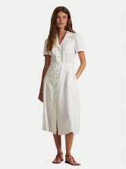 Polo Ralph Lauren Sukienka koszulowa 211972041001 Biały Regular Fit. Białe sukienki Polo Ralph Lauren, bez wzorów, ze lnu, bez kołnierzyka, bez ramiączek, koszulowe. Za 1,499.00 zł.