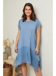 Curvy Lady Lniana sukienka w kolorze błękitnym rozmiar: 40/42. Niebieskie sukienki Curvy Lady, bez wzorów, ze lnu, klasyczne, bez kołnierzyka, bez ramiączek, midi. Za 145.26 zł.