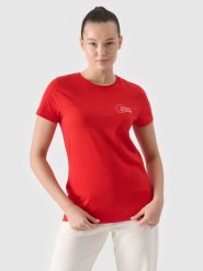 4F T-shirt slim z nadrukiem damski - czerwony XS. Czerwone t-shirty 4f, xs, bez wzorów, z bawełny, bez kołnierzyka, bez ramiączek. W wyprzedaży za 29.99 zł.