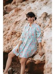 Isla Bonita by SIGRIS Sukienka w kolorze turkusowym rozmiar: XL. Niebieskie sukienki Isla Bonita by SIGRIS, na co dzień, xl, bez wzorów, z bawełny, bez kołnierzyka, bez ramiączek, mini, proste. Za 162.49 zł.