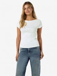 Noisy may Koszulka "Maya" w kolorze białym rozmiar: M. Białe bluzki Noisy may, m, bez wzorów, z bawełny, bez kołnierzyka, bez ramiączek. Za 75.16 zł.