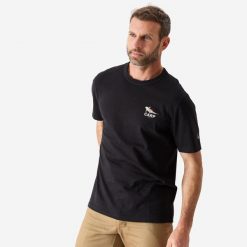 Koszulka wędkarska z krótkim rękawem Caperlan Karp. Czarne bluzki CAPERLAN, m, bez wzorów, z bawełny, sportowe, bez kołnierzyka, bez ramiączek. Za 49.99 zł.